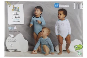 CONFEZIONE DA 3 POCO PIANO GROW BABY BODY 1/1 BRACCIO PER RAGAZZI AZZURRO/BIANCO *NUOVO* - Foto 1 di 2