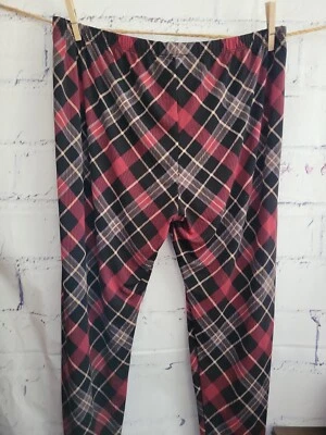 Red Plaid Stretch Leggings Pants Plus Size 2X Stretch Elastic Waist 30"in LBISSE - Image 1 of 4