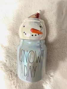 Rae Dunn Canister SNOW DAY 🎁Iridescent Blue Baby ☃️Snowman Topper Christmas NWT - Picture 1 of 6