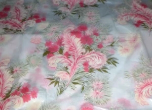 NOS Vtg FLocked Rayon Pr Curtains & Valance Pink Flowers & Feathers 36x87" - Picture 1 of 14