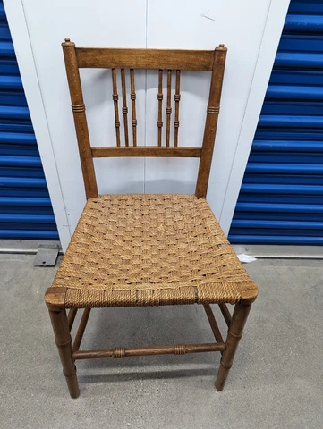 Antique Early American/Shaker Handmade Maple Wood Spindle Back Chair WOVEN SEAT* Cover