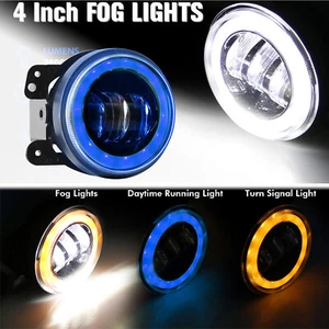 2x 4" INCH LED Fog Lights Blue Halo Ring DRL For 07-17 Jeep Wrangler JK TJ Dodge - Picture 1 of 10
