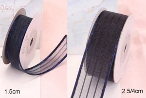 Stitched Edge Thin Stripe Sheer Organza Ribbon 1.5cm 2.5cm 4cm Width - 10 Yards - Picture 1 of 9