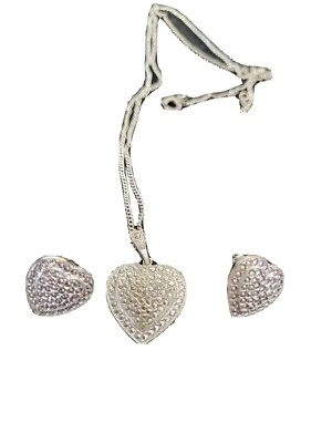 Colgante corazón plata y marcasita vintage en cadena y pendiente perforada a juego  Foto 1 de 2