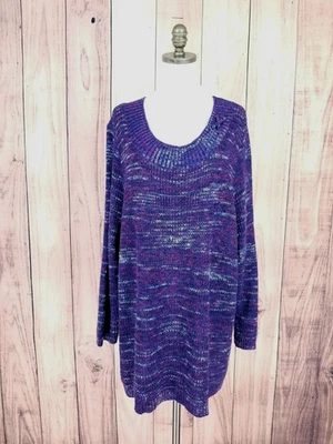 Suéter Pullover Catherines Para Mujer Acanalado Púrpura Rosa Blanco Manga 5X 3/4 Foto 1 de 4