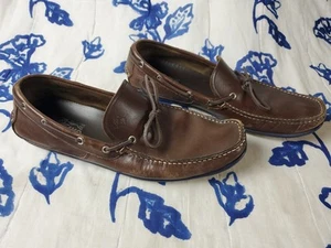 $895 Salvatore Ferragamo Mens Shoes Boat Deck Loafers Navy & Brown 12 Italy - Picture 1 of 10
