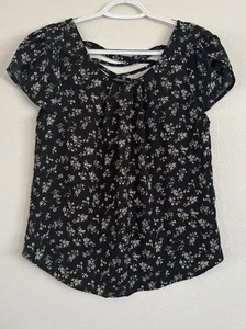 Zahara Black Floral Print Top Size Small - Picture 1 of 9