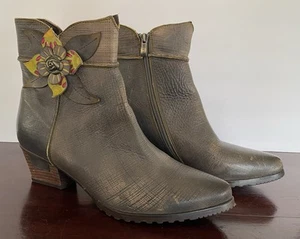 Lartiste Spring Step Louella Ankle Boots Leather Flower Cowgirl Boho 41 9.5/10 - Picture 1 of 20