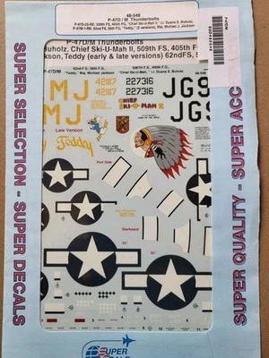 SUPER ESCALA 1/48 P-47D/M THUNDERBOLTS "CHIEF SKI-U-MAH II" CALCOMANÍAS "TEDDY" 48-548 Foto 1 de 4