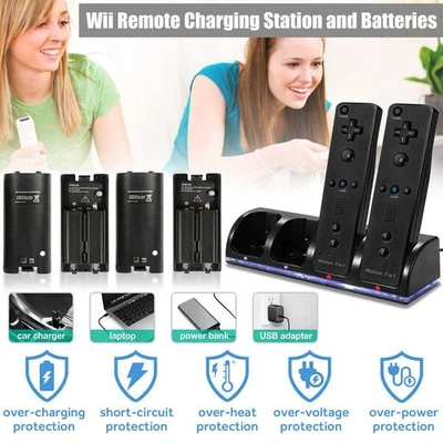 Ladestation für Nintendo Wii Controller Ladegerät mit 4 Wiederaufladbar Batterie - Bild 1 von 4