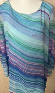 Chico's Damen transparente fließende Bluse 2/L mehrfarbig blau Winkelsaum und Ärmel neu - Bild 1 von 11