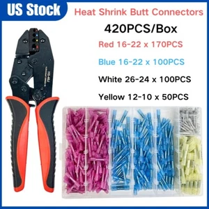 420Pcs Waterproof Heat Shrink Wire Connectors Butt Seal Terminals Crimper Pliers - Picture 1 of 26