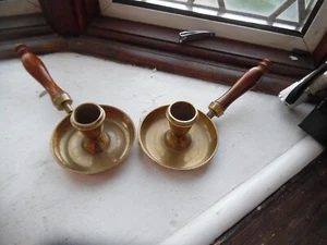 ARTS&CRAFTS TRAVELLING CHAMBER STICKS - PAIR - WOODEN HANDLES - Picture 1 of 3