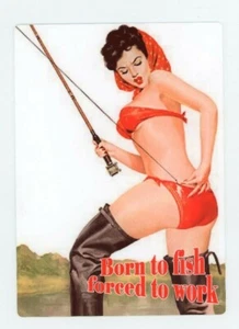 Sexy letrero de metal pin up vintage de arte - nacido para pescar - Imagen 1 de 1