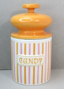 RARE Vtg JONATHAN ADLER Vice Canister CANDY Pink Orange Stripe Ceramic Pottery - Picture 1 of 18