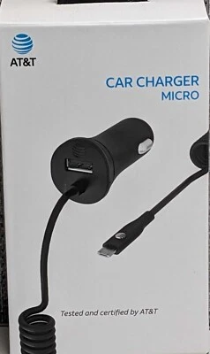 AT&T 4.8A Captive Cable Car Charger Micro-Black - Image 1 of 2