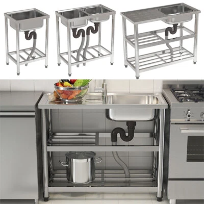DREAM-GARDENSTORE Catering Sink Commercial Kitchen Stainless Steel Single Double Bowl Drainer Unit