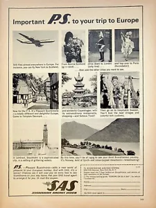 SAS Scandinavian Airlines 1963 viaje a Europa Escocia París vintage años 60 anuncio impreso - Imagen 1 de 2