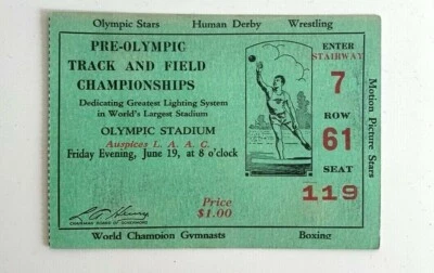 Vintage 1932 Pre-Olympic Track & Field Championships Olympic Stadium Ticket Stub - Image 1 of 4