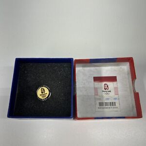 2008 Beijing Olympic Games Gold Colored Souvenir Pin Badge Button Original Box