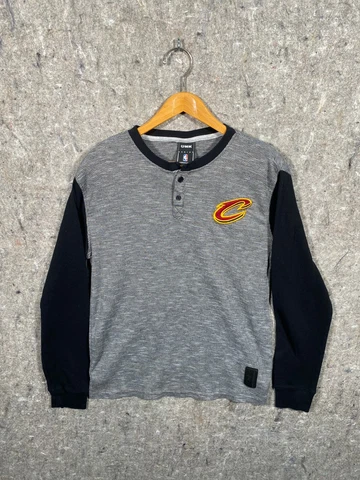 Cleveland Cavaliers Mens Long Sleeve Gray Black Thermal Henley Shirt Size Medium Cover