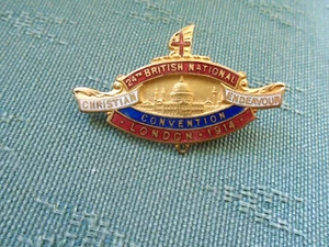 1914 24th BRITISH NATIONAL CONVENTION CHRISTIAN ENDEAVOUR LONDON - ENAMEL BADGE - Picture 1 of 2