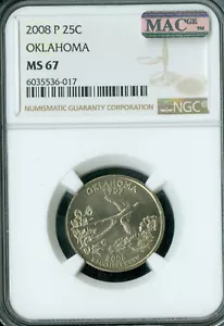 2008 P OKLAHOMA STATE QUARTER NGC MS67 PQ MAC SPOTLESS ONLY 2 FINER . - Picture 1 of 2