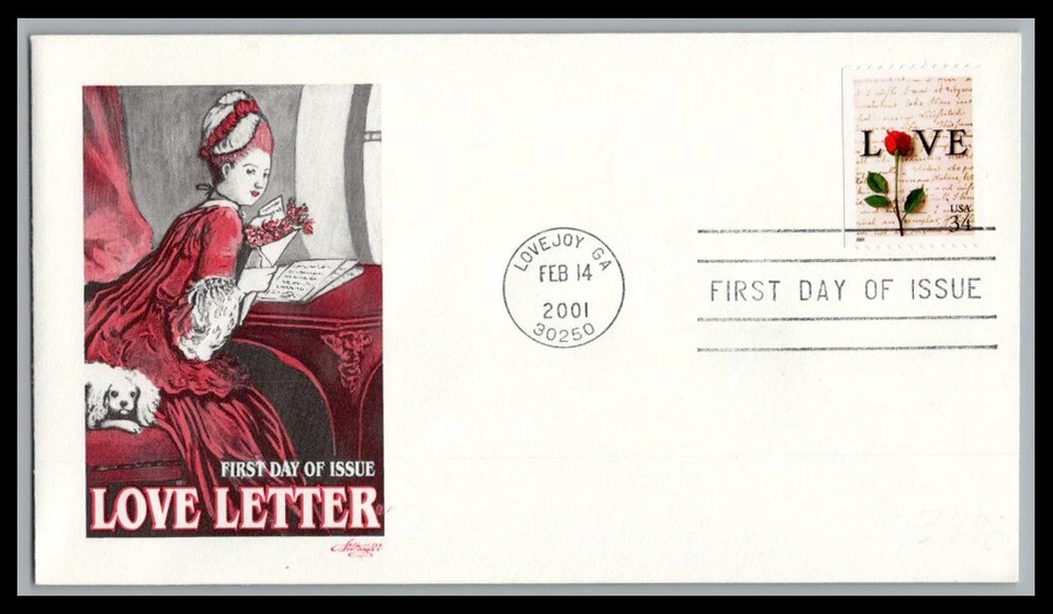 US FDC # 3497 34c Love Letter Artmaster   2001, 9p3413 - Image 1 of 1