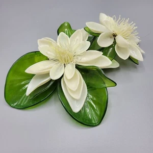 Vtg 1968 Plastic Retro Decor Lotus Water Lily Flower With Leaves MCM Beautiful - Picture 1 of 12