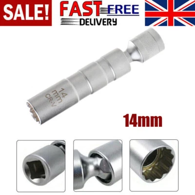 14mm 12 Point 3/8 inch Magnetic Swivel Thin Wall Spark Plug Wobble Socket - Image 1 of 4