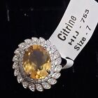 925 Silver With Natural Citrine And Cubic Zircon, Size N Ring