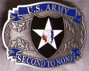 Military Belt Buckle Pewter 2nd Second Infantry emblem NEW - MADE IN THE U.S.A. - Picture 1 of 1