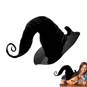 Halloween Black Witch Hat Wicked Witch Costume Velvet Hat wih Lace Women Cosplay - Picture 1 of 8