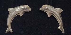 Pendientes hinchados de plata de ley con delfines saltadores cara curva hueca vintage de 1" - Imagen 1 de 14