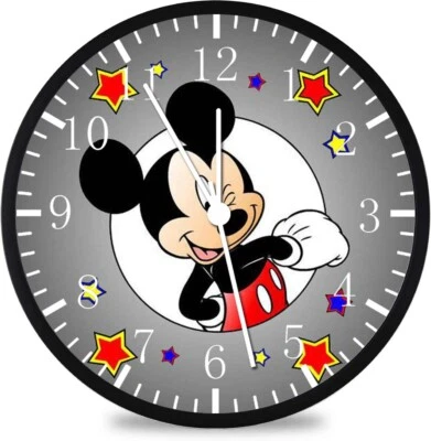 Reloj de Pared Mickey Mouse Marco Negro Grande 12" Cara de Vidrio Sin Marcar E110 NUEVO Foto 1 de 4