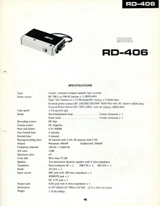 GRABADORA DE CASSETTE COMPACTA MANUAL DE SERVICIO NÍTIDO DE COLECCIÓN MODELO RD-406 - Imagen 1 de 2