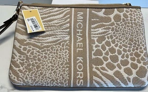 New Michael Kors Top Zip Bag Cloth Textured 10”x 6” Wrist Strap CreditCard Slots - Picture 1 of 15