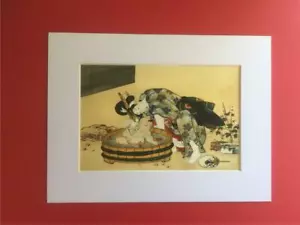 Estampado de reproducción japonés SHUNGA # 6 blanco erótico montado en papel pergamino - Imagen 1 de 1