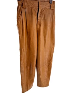 Linda Allard Ellen Tracy 100 % Leder karamellbraun plissiert Damen Hose Größe 2 - Bild 1 von 9