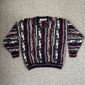 Cotton Traders Sweater Mens Large Vintage Colorful 3D Knit Coogi Oversized 90s - Picture 1 of 9