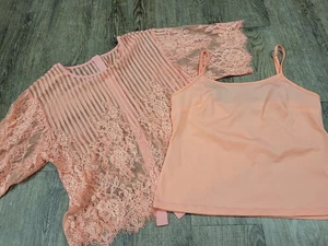 CATO Koralle Lachs Spitze Knopf Bluse mit passendem Camisole Tank Top Set Medium - Bild 1 von 4