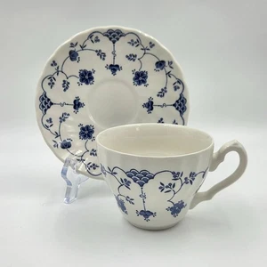 Churchill Georgian Collection Finlandia Set of 4 Flat Cup and Saucer Blue Flower - Picture 1 of 14