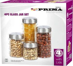 4 Piece Glass Jar Set Cookie Sweets Pasta & Nuts Food Kitchen Storage Canisters - Picture 1 of 1
