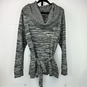 Jeanne Pierre Cowl Neck Belted Pullover Sweater Womens XL Black Gray Heathered - Picture 1 of 9