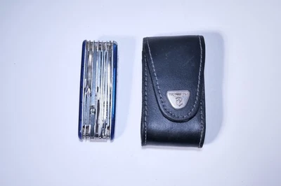 Victorinox® SwissChamp Multitool / Sapphire Translucent W/ Leather Pouch Used - Image 1 of 4