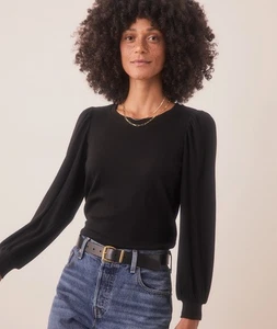 Camisa Top Para Mujer Capa Marina XS Negra Lexi Rib Manga Abullonada - Imagen 1 de 9