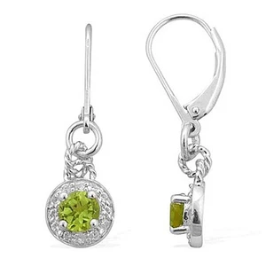 NATÜRLICHE GRÜNE PERIDOT RUNDER GESCHNITTENER HALO BANGLE STERLINGSILBER OHRRINGE WEISSGOLD - Bild 1 von 3