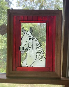 Offene Fenster Buntglas Pferd Sonnenfänger Fenster Wandkunst gerahmt Neu mit Etikett - Bild 1 von 11