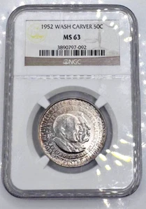 WASHINGTON-CARVER 1952 Silver Commemorative 50C NGC MS63 - Picture 1 of 2