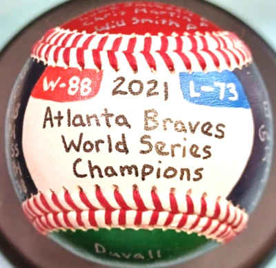 HAND PAINTED BASEBALL 2021 ATLANTA BRAVES WORLD SERIES CHAMPIONS SWANSON ALBIES+ - Image 1 of 4